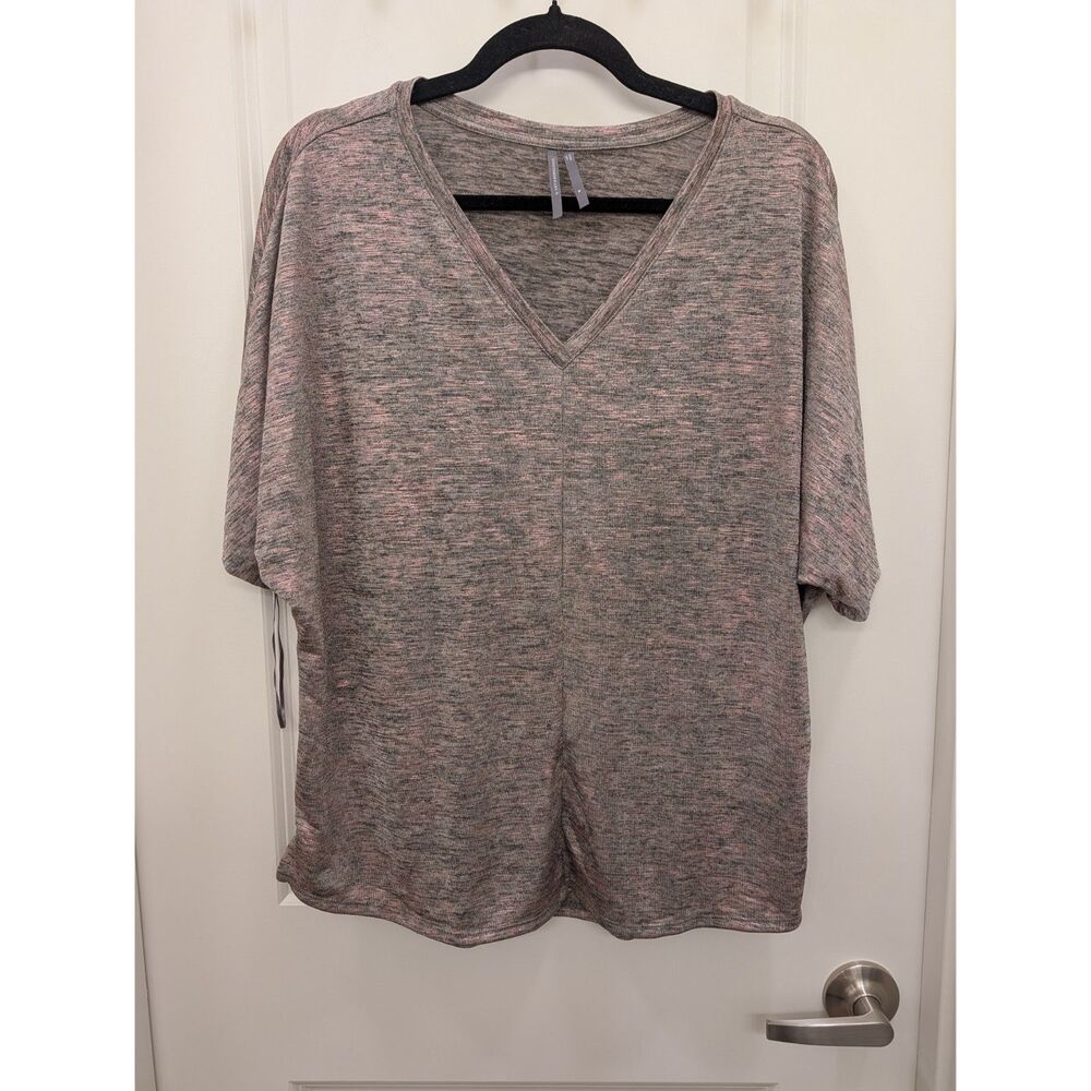 By Anthropologie Top Womens Medium Gray Pink Metallic Shimmer Short Sleeve